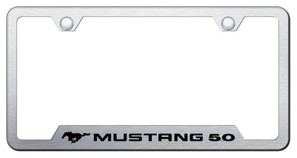 Ford Mustang 5 Brushed Stainless Steel Notched Laser Etched License Frame - GF.MUS5.ES