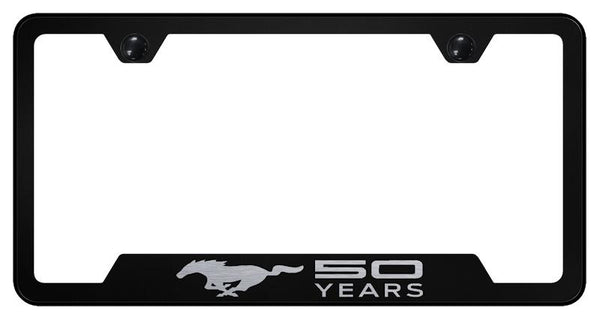 Ford Mustang 50 Years Black Notched Laser Etched License Frame - GF.MUS5Y.EB