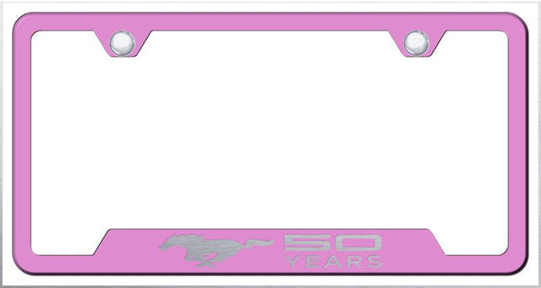 Ford Mustang 50 Years Pink Notched Laser Etched License Frame - GF.MUS5Y.EP