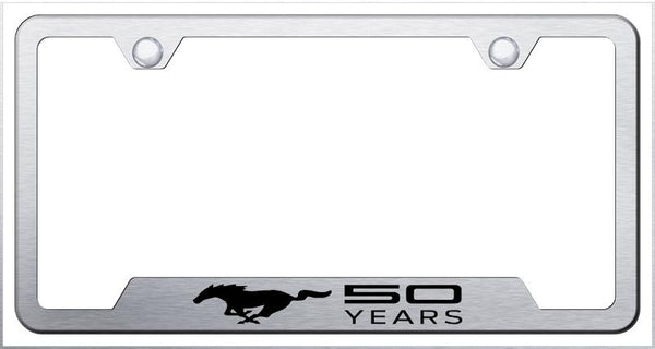 Ford Mustang 50 Years Brushed Stainless Steel Notched Laser Etched License Frame - GF.MUS5Y.ES