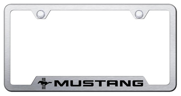 Ford Mustang Tri-Bar Brushed Stainless Steel Notched Laser Etched License Frame - GF.MUSTB.ES