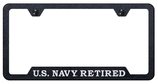 U.S. Navy Retired Cut-Out Frame - Laser Etched Rugged Black License Plate Frame - GF.NAVYR.ERB