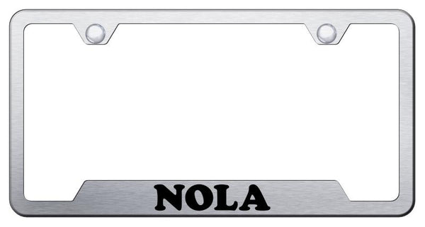 NOLA Brushed Stainless Steel Notched Laser Etched License Frame - GF.NOLA.ES