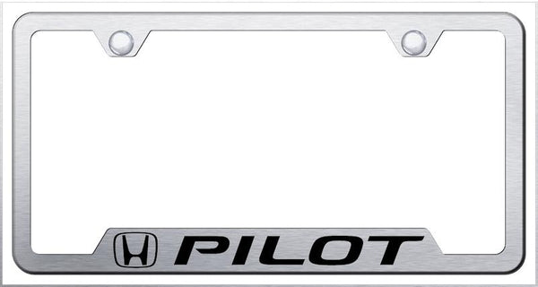 Honda Pilot Brushed Stainless Steel Notched Laser Etched License Frame - GF.PIL.ES