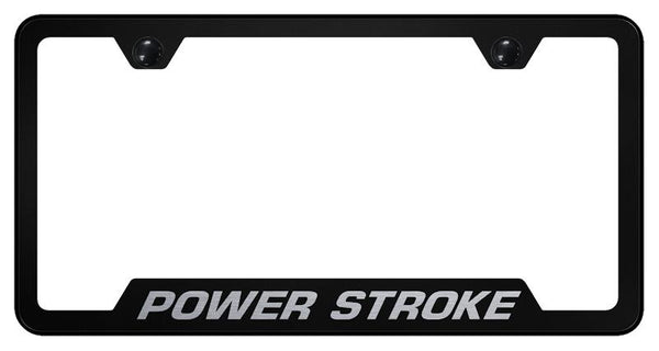 Ford Powerstroke Black Notched Laser Etched License Frame - GF.PWR.EB