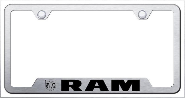 Dodge RAM Brushed Stainless Steel Notched Laser Etched License Frame - GF.RAM.ES