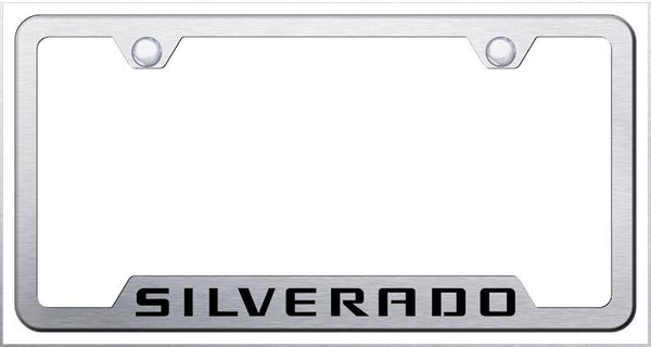 Chevrolet Silverado Brushed Stainless Steel Notched Laser Etched License Frame - GF.SIL.ES