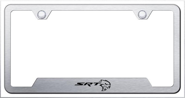 Dodge SRT Hellcat Brushed Stainless Steel Notched Laser Etched License Frame - GF.SRTH.ES