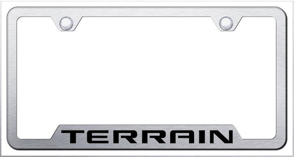 GMC Terrain Brushed Stainless Steel Notched Laser Etched License Frame - GF.TRN.ES