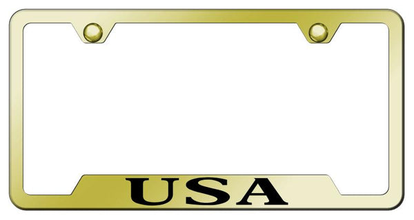 USA Gold Notched Laser Etched License Frame - GF.USA.EG