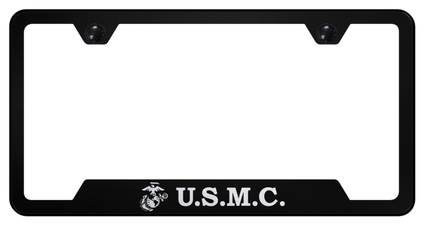 U.S.M.C. Cut-Out Frame - Laser Etched Black License Plate Frame - GF.USMC.EB