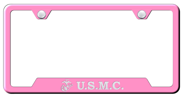 U.S.M.C. Cut-Out Frame - Laser Etched Pink License Plate Frame - GF.USMC.EP