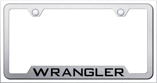 Jeep Wrangler Brushed Stainless Steel Notched Laser Etched License Frame - GF.WRA.ES