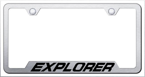 Ford Explorer Brushed Stainless Steel Notched Laser Etched License Frame - GF.XPL.ES