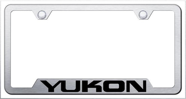 GMC Yukon Brushed Stainless Steel Notched Laser Etched License Frame - GF.YUK.ES