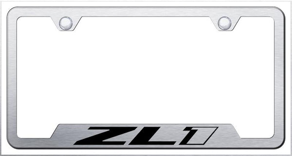 Chevrolet ZL1 Brushed Stainless Steel Notched Laser Etched License Frame - GF.ZL1.ES