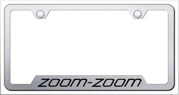 Mazda Zoom Zoom Brushed Stainless Steel Notched Laser Etched License Frame - GF.ZOO.ES