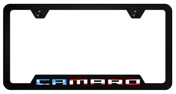 Chevrolet Camaro Flag PC Notched Frame - UV Print on Black License Plate Frame - GFP.CMRF.UB