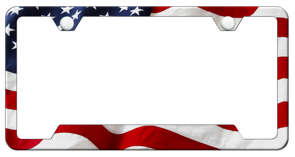 USA Flag PC Notched Frame - UV Print on Black License Plate Frame - GFP.FLAG.UB