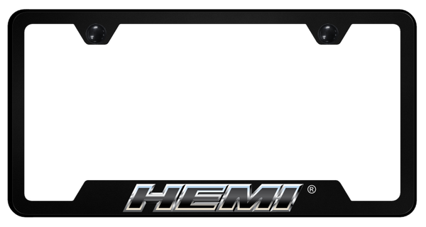 Mopar Hemi Slant Chrome PC Notched Frame - UV Print on Black License Plate Frame - GFP.HEM2.CHR.UB