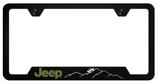 Jeep Jeep Green Mountain PC Notched Frame - UV Print on Black License Plate Frame - GFP.JEEM2.UB