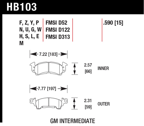 Hawk HPS 5.0 Brake Pads for 1969-1972 Chevrolet Camaro - Front - HB103B.590 - (1972 1971 1970 1969)
