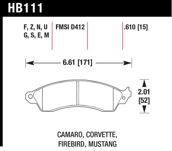 Hawk HPS 5.0 Brake Pads for 2001-2001 Ford Mustang SVT Cobra 4.6 V8 - Rear - HB111B.610 - (2001)