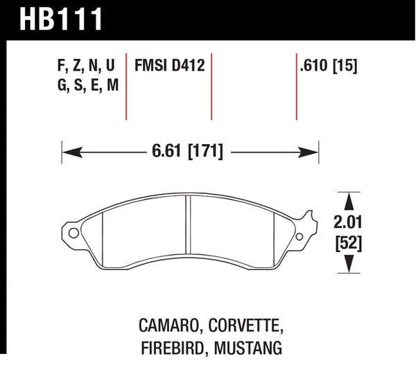 Hawk HPS 5.0 Brake Pads for 1988-1996 Chevrolet Corvette - Front - HB111B.610 - (1996 1995 1994 1993 1992 1991 1990 1989 1988)
