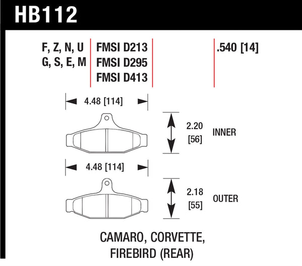 Hawk HPS 5.0 Brake Pads for 1989-1989 Pontiac Firebird Trans Am GTA SE 3.8 V6 - Rear - HB112B.540 - (1989)