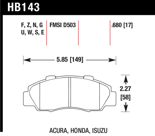 Hawk HPS 5.0 Brake Pads for 1991-1998 Acura NSX - Front - HB143B.680 - (1998 1997 1996 1995 1994 1993 1992 1991)