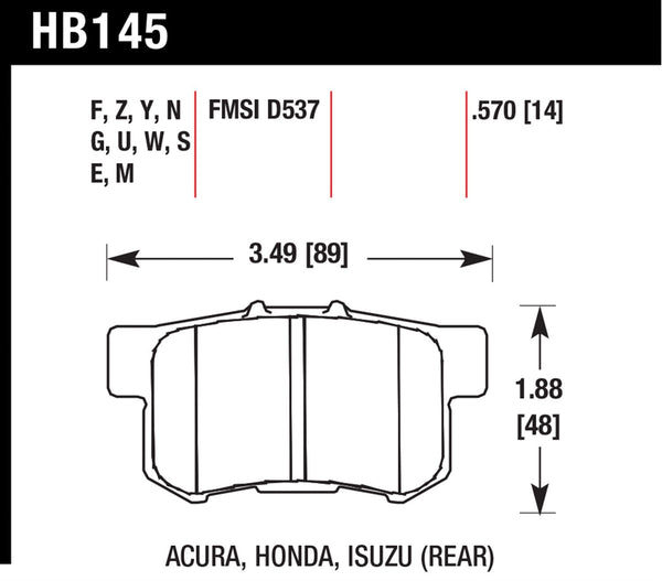 Hawk HPS 5.0 Brake Pads for 1997-1998 Acura Integra Type R 1.8 L4 - Rear - HB145B.570 - (1998 1997)