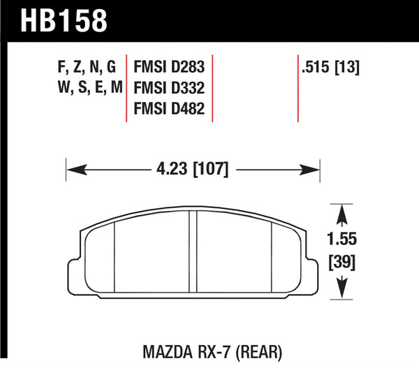 Hawk HPS 5.0 Brake Pads for 1986-1987 Mazda RX-7 Naturally Aspirated 1.3 R2 - Rear - HB158B.515 - (1987 1986)