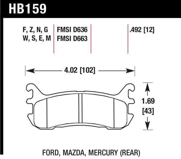 Hawk HPS 5.0 Brake Pads for 1997-2003 Ford Escort - Rear - HB159B.492 - (2003 2002 2001 2000 1999 1998 1997)