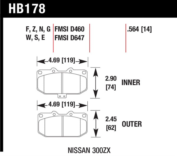 Hawk HPS 5.0 Brake Pads for 1989-1989 Nissan 300ZX Turbo Turbocharged 3.0 V6 - Front - HB178B.564 - (1989)