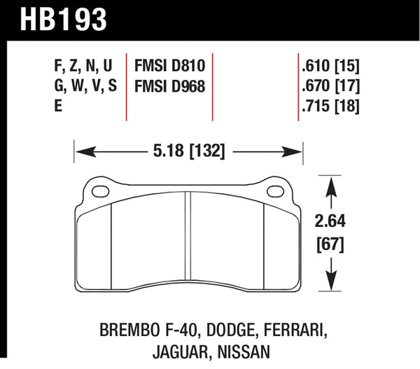 Hawk HPS 5.0 Brake Pads for 1990-1992 Ferrari F40 - Rear - HB193B.670 - (1992 1991 1990)