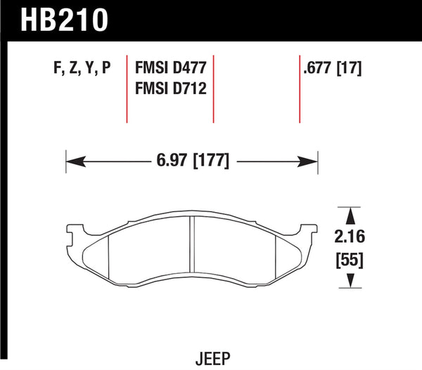 Hawk HPS 5.0 Brake Pads for 1990-1996 Jeep Cherokee - Front - HB210B.677 - (1996 1995 1994 1993 1992 1991 1990)