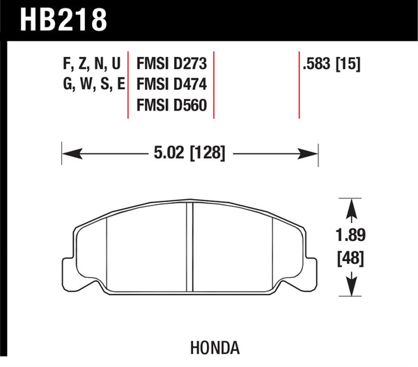 Hawk HPS 5.0 Brake Pads for 1988-1991 Honda Civic 1.5 L4 - Front - HB218B.583 - (1991 1990 1989 1988)