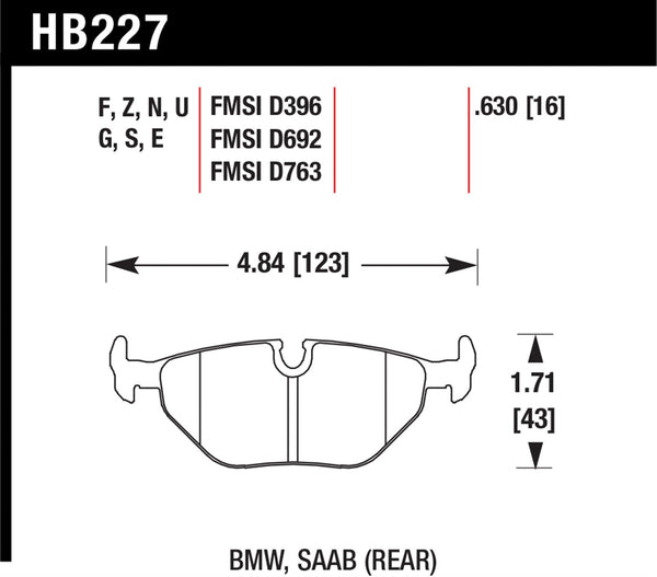 Hawk HPS 5.0 Brake Pads for 1988-1994 BMW 750iL - Rear - HB227B.630 - (1994 1993 1992 1991 1990 1989 1988)