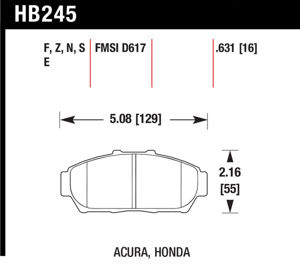 Hawk HPS 5.0 Brake Pads for 1994-1996 Acura Integra - Front - HB245B.631 - (1996 1995 1994)