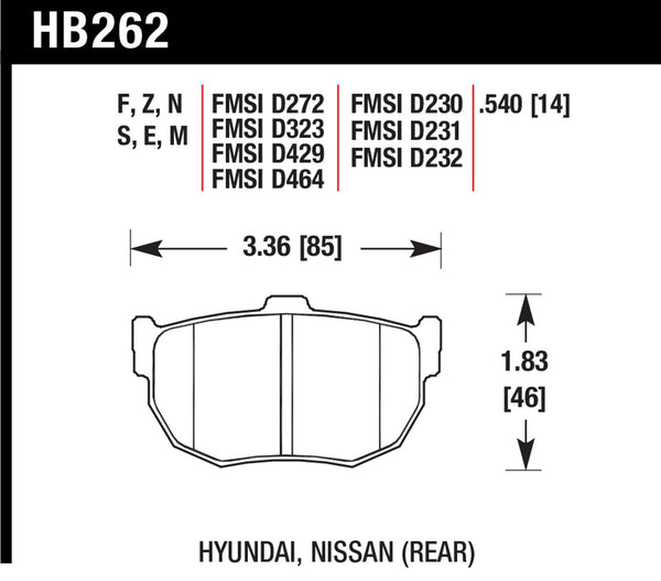 Hawk HPS 5.0 Brake Pads for 1989-1993 Nissan 240SX SE 2.4 L4 - Rear - HB262B.540 - (1993 1992 1991 1990 1989)