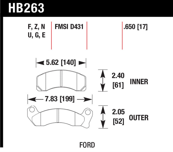 Hawk HPS 5.0 Brake Pads for 1987-1992 Ford Mustang 5.0 V8 - Front - HB263B.650 - (1992 1991 1990 1989 1988 1987)