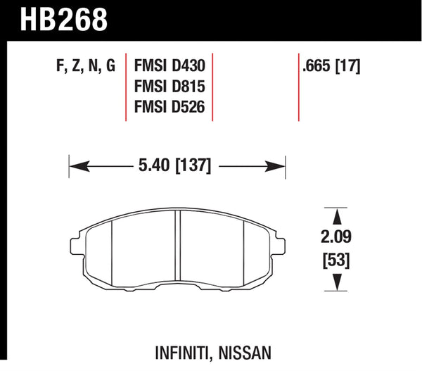 Hawk HPS 5.0 Brake Pads for 1989-1990 Nissan Maxima - Front - HB268B.665 - (1990 1989)