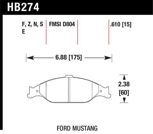 Hawk HPS 5.0 Brake Pads for 2003-2004 Ford Mustang 3.8 V6 - Front - HB274B.610 - (2004 2003)