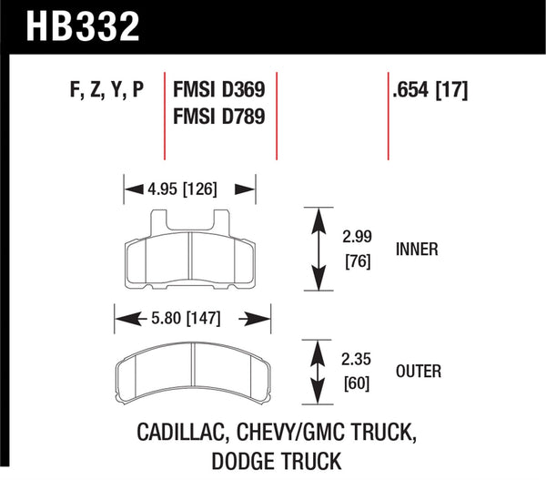 Hawk HPS 5.0 Brake Pads for 1988-1989 Chevrolet K1500 Extended Cab Pickup 4.3 V6 - Front - HB332B.654 - (1989 1988)