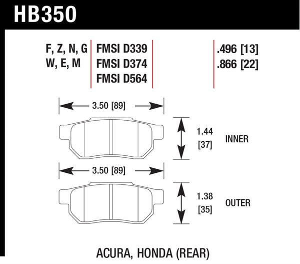 Hawk HPS 5.0 Brake Pads for 1997-1998 Acura Integra 1.8 L4 - Rear - HB350B.496 - (1998 1997)