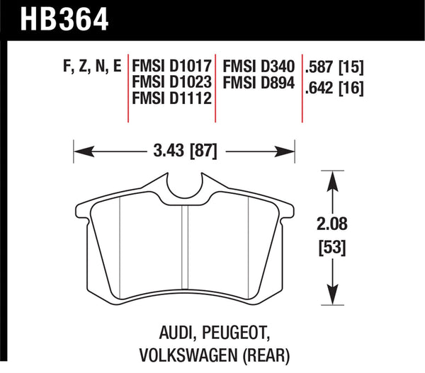 Hawk HPS 5.0 Brake Pads for 2016-2016 Volkswagen Beetle Fleet Edition 1.8 L4 - Rear - HB364B.642 - (2016)