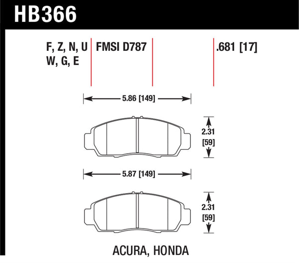 Hawk HPS 5.0 Brake Pads for 1999-2004 Acura RL - Front - HB366B.681 - (2004 2003 2002 2001 2000 1999)