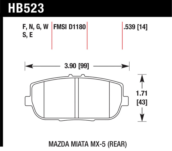 Hawk HPS 5.0 Brake Pads for 2016-2016 Mazda MX-5 Miata - Rear - HB523B.539 - (2016)