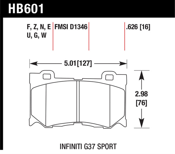 Hawk HPS 5.0 Brake Pads for 2016-2016 Nissan 370Z Sport 3.7 V6 - Front - HB601B.626 - (2016)