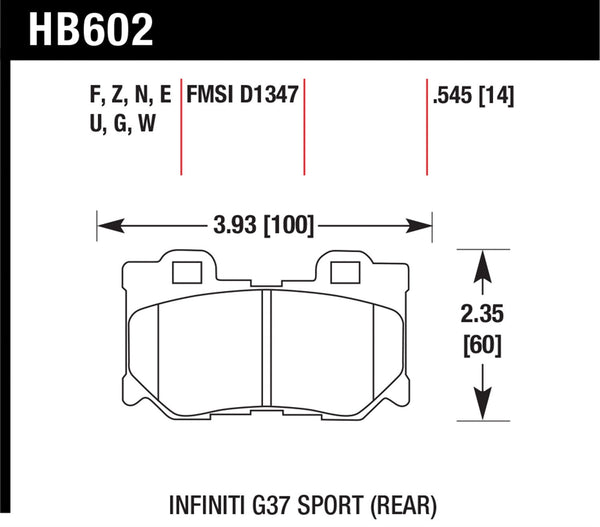 Hawk HPS 5.0 Brake Pads for 2016-2016 Nissan 370Z Sport 3.7 V6 - Rear - HB602B.545 - (2016)